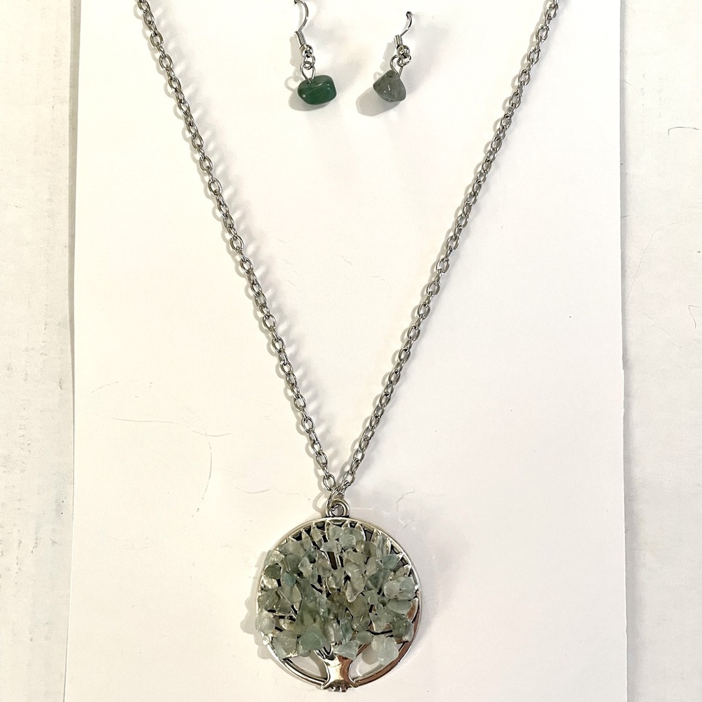Stone Tree of Life Necklace and Earrings Set. NWOT